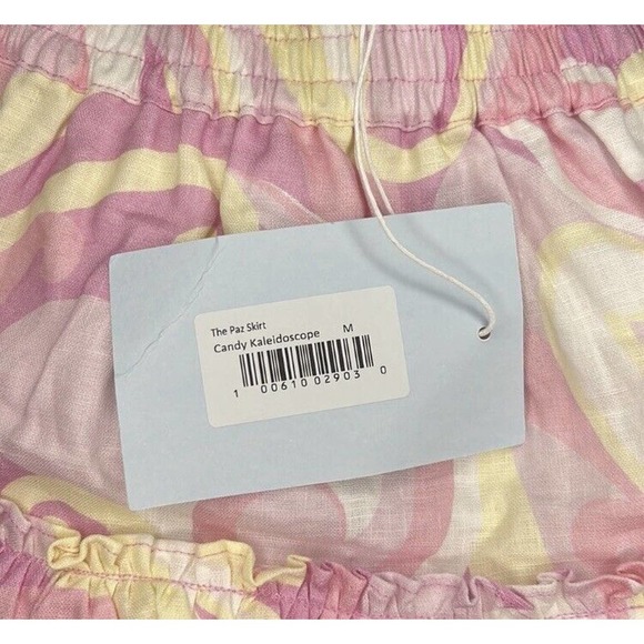 NWT Hill House The Paz Skirt Mini Candy Kaleidoscope Pink LINEN Ruffle M - Picture 4 of 4